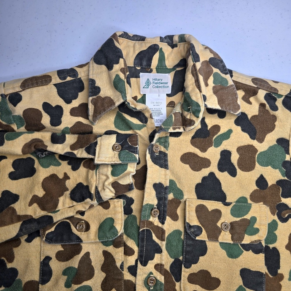 Vintage HILLARY FIELDWEAR COLLECTION Camo Hunting Shirt Size Medium Duck -2700